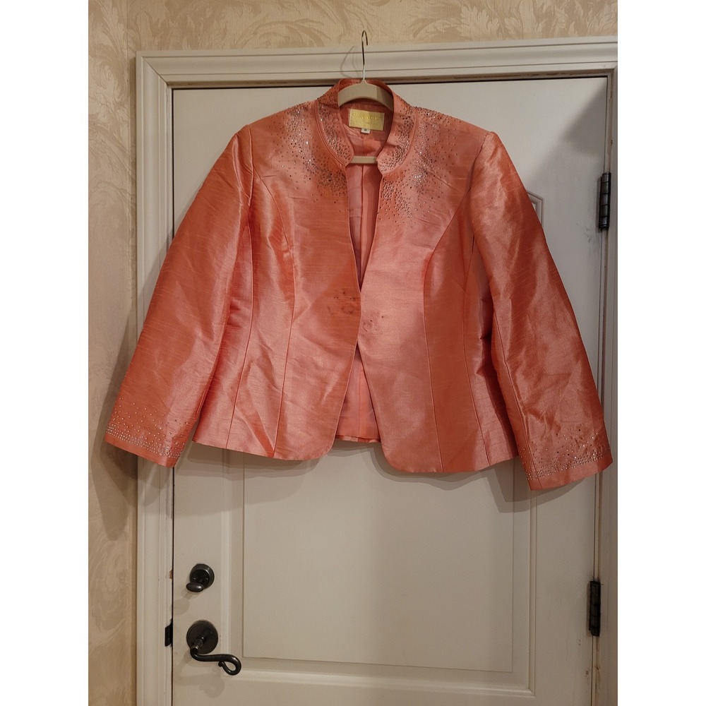 Nicole Ashley Lily and Taylor Coral Pink Rhinestone Blazer and Shell Set Size 16